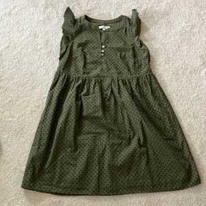 Loft green dress ruffle sleeves gold buttons EUC TEXTURED  XS